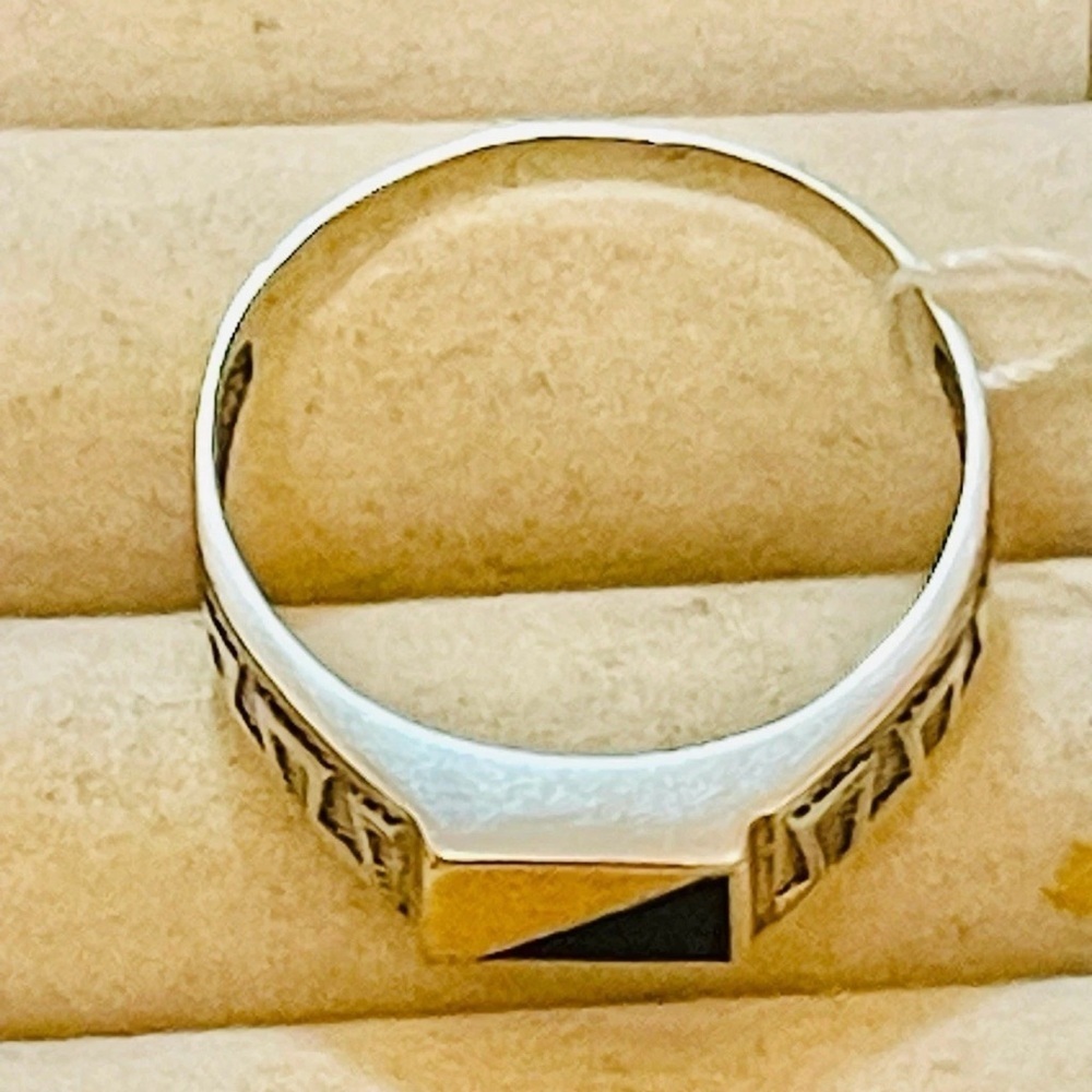 NWT black Onyx VTG Sterling SILVER 925, gold 375-  9K MENS Ring Sz 20.5 -10.5 US - Picture 4 of 7